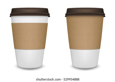 Realistic blank paper coffee cup set isolated on white background. Vector design template.