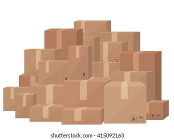 Realistic blank paper craft packages boxes. Delivery move storage.