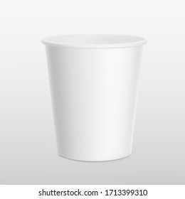 Realistic blank paper cup mockup. Coffee to go, take out mug. Vector illustration on grey background. EPS10.	