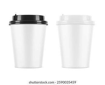 Realistic blank  paper cup mockup with plastic lid. Coffee to go, take out mug. Vector illustration isolated and can be use for any backgrounds. EPS10.