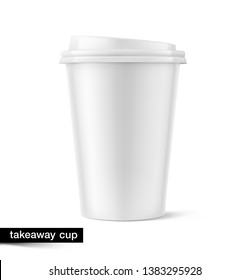 Realistic blank paper cup with plastic lid mockup. Coffee to go, take out mug. Ready for your design. Vector illustration. EPS10.