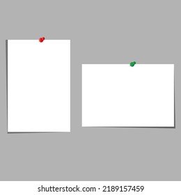 Realistic blank paper sheet in A4 format with red push pin on transpare background