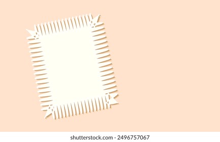 Hoja de papel en blanco realista con forma de borde abstracto sobre fondo rosa. Libro de notas o página de libro. Plantilla de diseño para maqueta. Ilustración vectorial. Diseño geométrico moderno del borde
