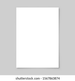 Realistic Blank Paper Sheet With Shadow In A4 Format Isolated On Gray Background. Notebook Or Book Page. Design Template Or Mockup. Vector Illustration.