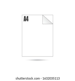 Realistic blank paper sheet with shadow in A4 format on transparent background. Notebook or book page with curled corner. Vector illustration.