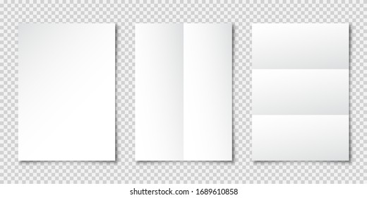 Realistic blank paper sheet with shadow in A4 format. Notebook or book page. Design template or mockup. Vector illustration.