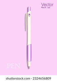 Pluma en blanco realista aislada. plantilla de lápiz de Office Tool. Ilustración vectorial de la pluma Ballpoint Pen realista. Plantilla de promoción de marca de identidad corporativa.