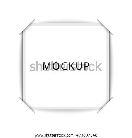 Realistic blank photos square shape inserted in a photo album. Instant photograph mockup is cut under the corners of the white paper scrapbook page. Presentation background.