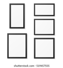 Realistic blank picture frame templates set isolated on white background.