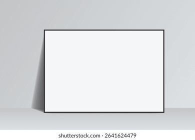 Realistic blank plastic frame photo mockup. Empty rectangular picture frame template isolated on transparent background. Vector mockup for picture, painting, poster, photographs or art gallery