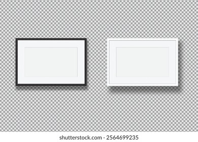 Realistic blank plastic or wood frame photo mockup. Empty rectangular picture frame template isolated on transparent background. Vector mockup for picture, painting, poster, photographs or art gallery