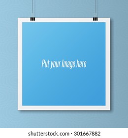 Realistic blank Poster Template on Wall. Modern Mockup for your Portfolio