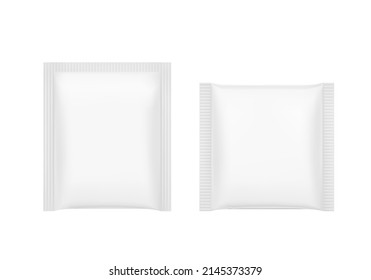 Realistic blank sachet mockup set. Vector illustration isolated on white background. Ready for your design. EPS10.	