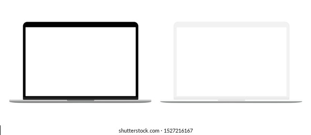 Realistic blank screen laptop computer isolated on white background, two tones