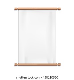 Realistic blank scrolls of white paper. Chinese style crafts scroll paper on shaft