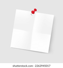 Realistic Blank sheet attached to a red pushpin.