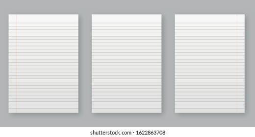 Realistic blank sheets of square and lined paper from. A4 format isolated on gray background collection. 