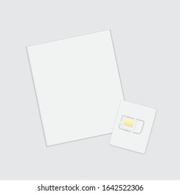 Tarjetas sim en blanco y papel de tapa en estilo minimalista sobre fondo blanco. Tarjeta SIM. Fácil de cambiar la plantilla vectorial de maqueta de color