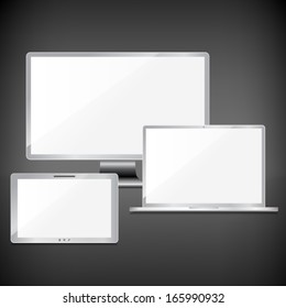Realistic blank sliver screens set on dark background