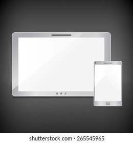 Realistic blank sliver screens set on dark background