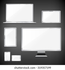 Realistic blank sliver screens set on dark background