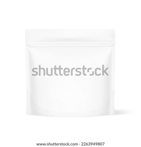 Realistic blank stand up pouch bag mockup. Vector illustration isolated on white background. Front view. Can be use for template your design, presentation, promo, ad. EPS10.	