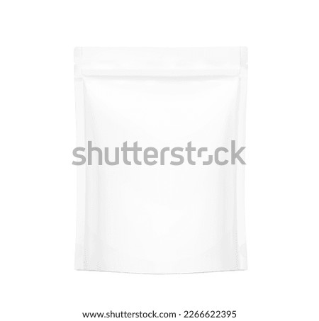 Realistic blank stand up pouch bag mockup. Vector illustration isolated on white background. Front view. Can be use for template your design, presentation, promo, ad. EPS10.	