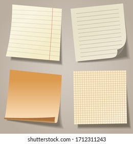 Realistic blank sticky notes. Colored sheets of note papers. Paper reminder. Vector illustration.