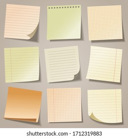Realistic blank sticky notes. Colored sheets of note papers. Paper reminder. Vector illustration.