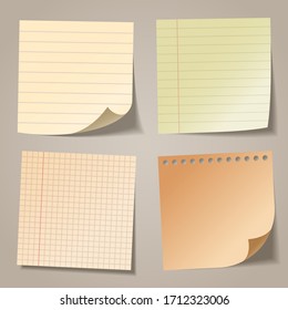 Realistic blank sticky notes. Colored sheets of note papers. Paper reminder. Vector illustration.
