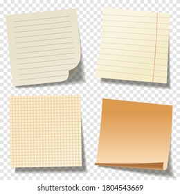 Realistic blank sticky notes. Colored sheets of note papers. Paper reminder. Vector illustration.