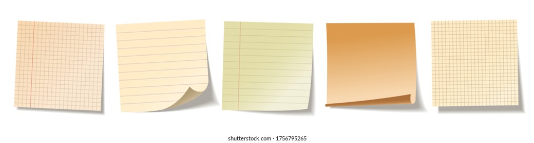 Realistic blank sticky notes isolated on white background. Colorful sheets of note papers. Paper reminder. Vector illustration.