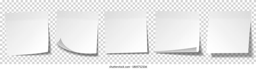 Notas pegajosas en blanco realistas. Hojas de notas. Recordatorio de papel. Ilustración vectorial.