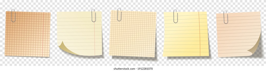Realistic blank sticky notes. Sheets of note papers. Paper reminder. Vector illustration.