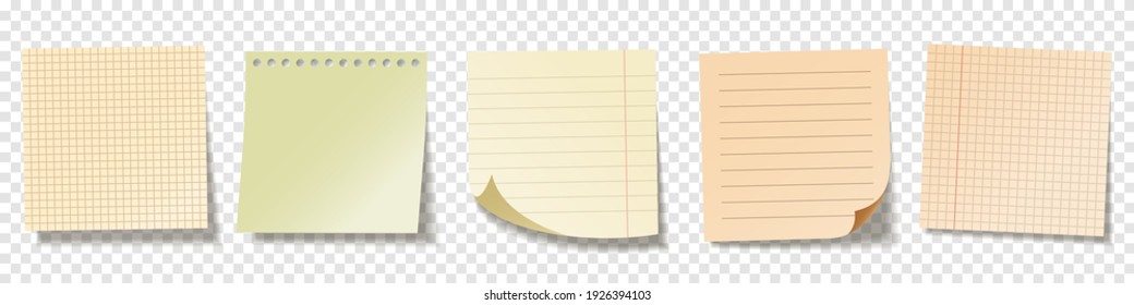 Notas pegajosas en blanco realistas. Hojas de notas. Recordatorio de papel. Ilustración vectorial.