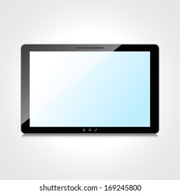 Realistic blank tablet display isolated on white.