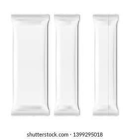 Realistic Blank Template Packages For Snack, Chocolate Or Candy. Plastic Pack Set. EPS10 Vector