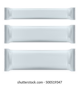 Realistic Blank Template Packages For Snack, Chocolate Or Candy. Plastic Pack Set. EPS10 Vector