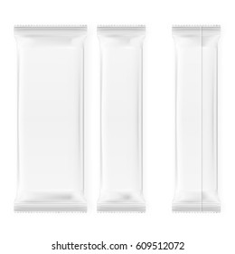 Realistic Blank Template Packages For Snack, Chocolate Or Candy. Plastic Pack Set. EPS10 Vector