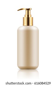  realistic blank template of plastic bottle with dispenser. Mock-up of package. Empty and clean 3d white plastic container for cream, body lotion, liquid gel.
