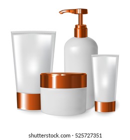 realistic blank tubes for cosmetics. Set with cosmetic vial, flask. Tube of cream. 3d illustration.