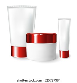 realistic blank tubes for cosmetics. Set with cosmetic vial, flask. Tube of cream. 3d illustration.