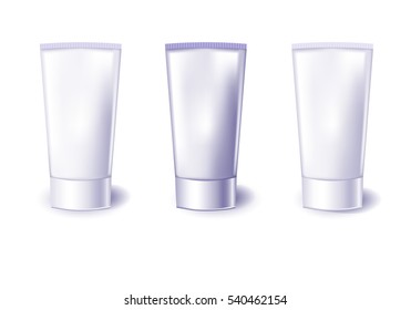 realistic blank tubes for cosmetics. Set with cosmetic vial, flask. Tube of cream. 3d illustration.
