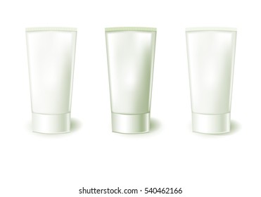 realistic blank tubes for cosmetics. Set with cosmetic vial, flask. Tube of cream. 3d illustration.