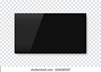 Realistic blank TV screen. Vector isolated template. Empty TV frame with shadow. Television  screen led, lcd, HD, 4k, 5k. Stock vector. EPS 10