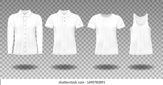 Realistic Blank uniform template sleeveless t-shirt, Polo, shirt with long sleeves. Mockup for clothes design, front view. vector illustration