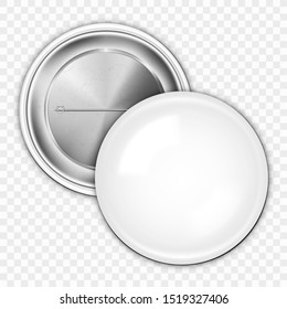 Realistic Blank White Badge On Transparent Background. EPS10 Vector