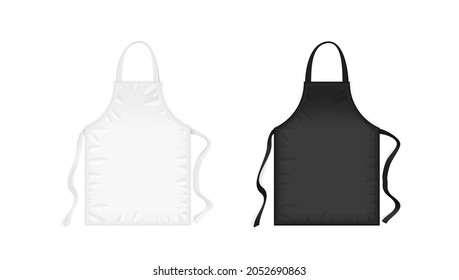 Realistic Blank White And Black Apron With Long Strap. EPS10 Vector