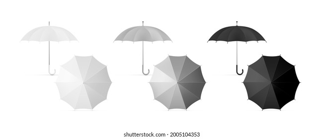 Realistic Blank White, Black And Grey Umbrella For Branding. EPS10 Vector