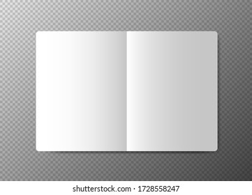 Realistisches weißes, offenes Papier auf transparentem Hintergrund. Veranschaulichung für Notebook-Vektor.
